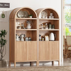 71" Tall Arched Kitchen Pantry,Modern Fluted Wood Storage Cabinet with Doors,Adjustable Shelves,Organizer, Versatile Cupboard for Kitchen,Living Room,Dining Room,Bathroom,Oak1