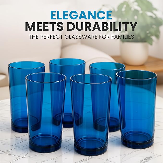 Zulay Kitchen Acrylic Glasses Drinkware - 6 Piece Unbreakable Plastic Tumblers - BPA-Free, Reusable Plastic Drinking Glasses for Home & Outdoors - Stackable, Lead-Free, Dishwasher Safe, Blue (24oz)