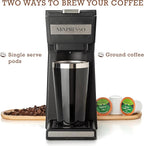 Mixpresso Coffee Maker Single Serve For Ground Coffee & Compatible With K Cup Pods, With 14oz Travel Mug & Reusable Filter For Home, Office & Camping.