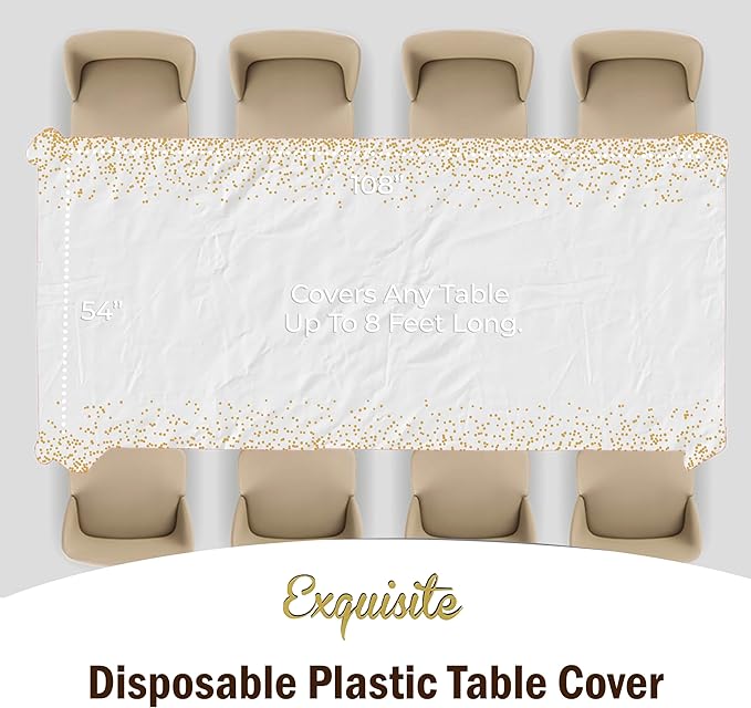 Exquisite Party Solids Black & Gold Dot Rectangular Plastic Tablecloth - 54x108 Inch, 12 Pack