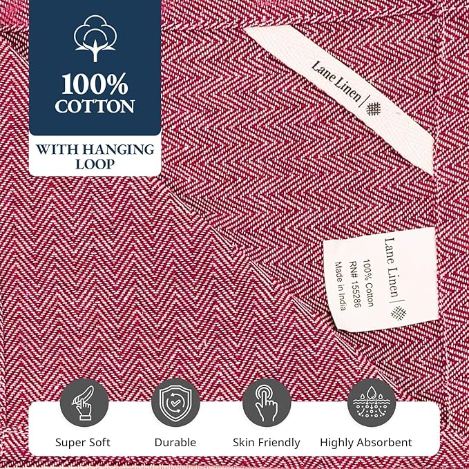 LANE LINEN Kitchen Towels Set - 100% Pure Cotton Dish Towels for Kitchen, Super Absorbent Kitchen Hand Towel, Tea Towels, Soft & Durable Dish Cloths, Pack of 12 – 14”x25”, Red