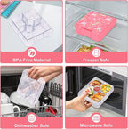 Bento Lunch Box Set With 10oz Soup Thermo, Leak-proof Lunch Containers with 4 Compartment, Kids Hot Thermo Food Jar/Insulation Lunch Bag, Food Containers for School（Mermaid）