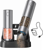 Electric Rechargeable Salt and Pepper Grinder Set - USB-C Charging Base, Large Capacity 100ml, Adjustable Coarseness, Stainless Steel Automatic (2 Pack)