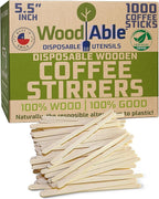 5.5 Inch Wooden Coffee Stirrers, 1000 Count, Disposable & Compostable Wood Coffee Stick Stirrers | Eco-Friendly, Sustainable, Organic, Biodegradable, Vegan-Friendly Coffee Station Supplies