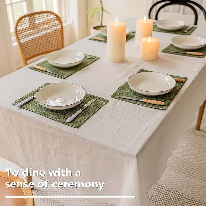 Home Brilliant Linen Cloth Placemats Set of 4 Heat Resistant Dining Table Place Mats Table Mat Kitchen for Wedding Holiday Parties Decor, Green
