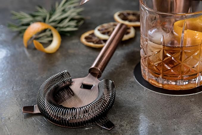 Mint & Mortar Cocktail Shaker Set, 7-Piece Bartender Kit with Stand, 24oz Martini Shaker Bottle Stainless Steel Bar Tools, Home Bar Accessories Drink Mixer, Barware Gift Set - Brushed Copper