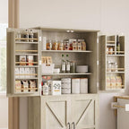 IRONCK Kitchen Pantry Storage Cabinet 72.8" H, 4 Barn Doors with Storage Rack, 4 Adjustable Shelves, Freestanding Cupboard for Dining Room Living Room, Laundry, Rustic Maple