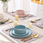 AmorArc Ceramic Dinnerware Set for 4 | Handpainted Stoneware Plates and Bowls with Rustic unglazed terracotta | Scratch Resistant, Dishwasher & Microwave Safe Dishes Sets- 12-Pcs Colorful