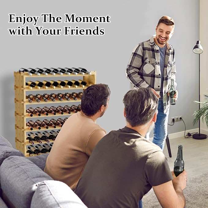 Bambloom Wine Rack Freestanding Floor, Stackable Wine Bottle Storage, Wooden Free Standing Wine Stand Organizer for Kitchen,Cellar. 36 Bottles Wine Holder Display Shelves for Champagne (Bamboo)