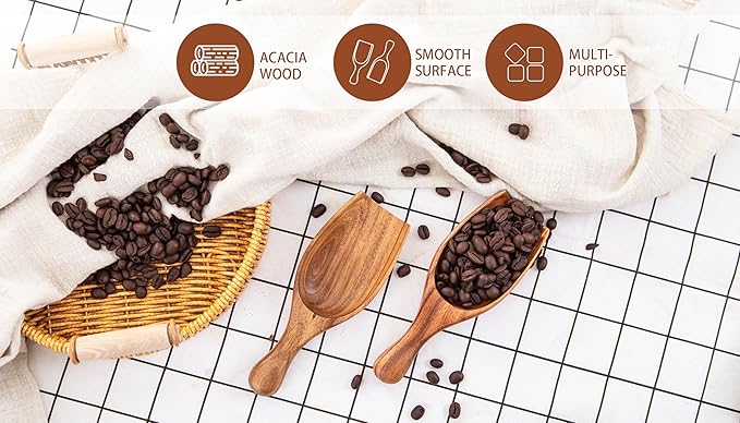 Wooden Coffee Scoop, 6.3 Inch Large Ground Coffee Scoop, Acacia Wood Wooden Scoop Coffee Spoons for Jars Canisters, Bath Salts, Tea, Sugar, Laundry Detergent