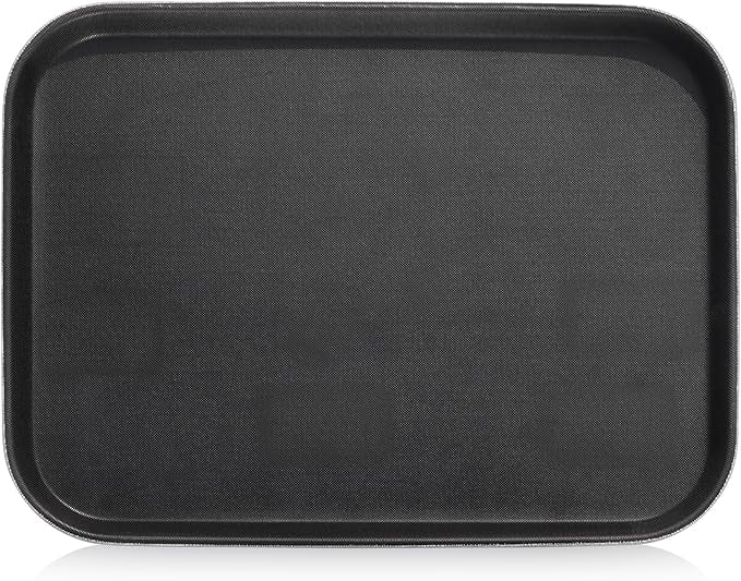 New Star Foodservice 24975 Restaurant Grade Non-Slip Tray, Plastic, Rubber Lined, Rectangular, 12-Inch x 16-Inch, Black