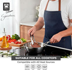 BRA COOKWARE Signature Deep Frying Pan | 9.5 inches Professional High Skillet | Stainless Steel Deep Frying Pan | All Stovetop Compatible | PFOA Free | w/o Non-Stick Coating | Polished Finish