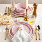 AmorArc Ceramic Dinner Plates Set of 6,10.0 Inch Matte Stoneware Plates for Kitchen,Modern Flat Dinnerware Dishes Set,Microwave& Dishwasher Safe, Scratch Resistant, Matte Pink