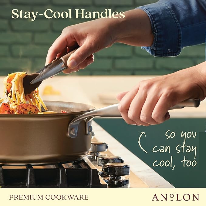 Anolon Ascend Hard Anodized Nonstick Cookware/Pots and Pans Set - Good for All Stovetops (Gas, Glass Top, Electric & Induction), Dishwasher & Oven Safe with Stainless Steel Handles, 10 Piece - Bronze