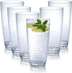 Unbreakable Plastic Tumbler Cups, Set of 6, Large Water Tumbler Set, 25 oz Highball Drinking Glasses (Clear)