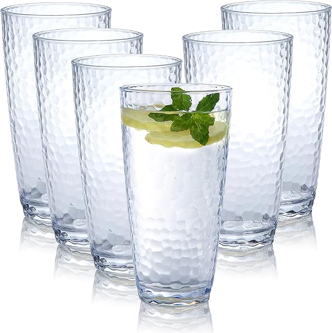 Unbreakable Plastic Tumbler Cups, Set of 6, Large Water Tumbler Set, 25 oz Highball Drinking Glasses (Clear)
