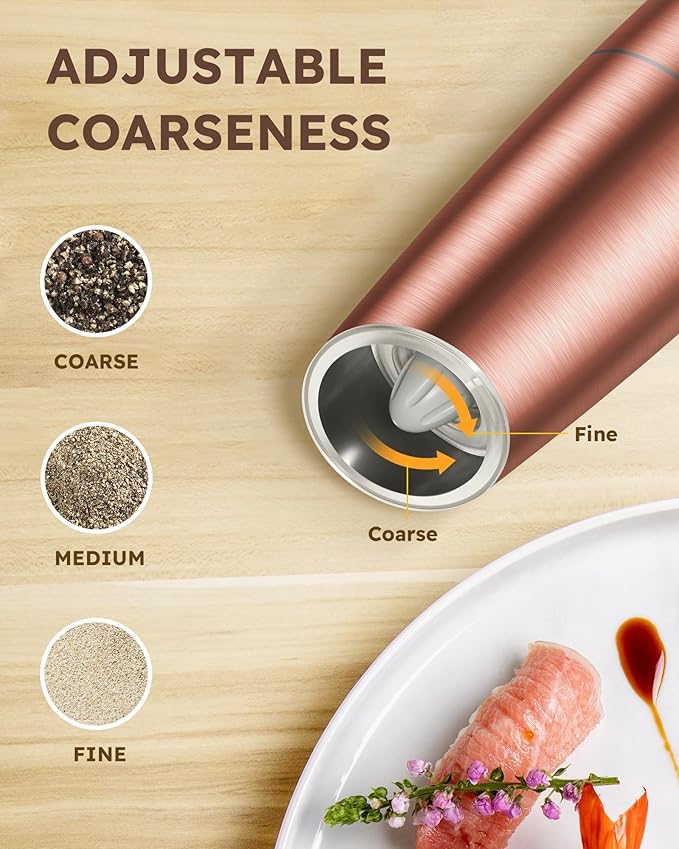 Sangcon Gravity Electric Pepper and Salt Grinder Set Automatic Shakers Mill Grinder with LED Light, Battery Powered Adjustable Coarseness One Hand Operation, Upgraded Larger Capacity