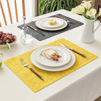 Romanstile Reversible Vinyl Placemats Set of 6, Faux Leather 100% Waterproof Oil-Proof Wipeable Place Mats, Heat Resistant Dual Sided Table Mats for Kitchen/Dining/Party (Grey Yellow, 12 x 17 Inch)