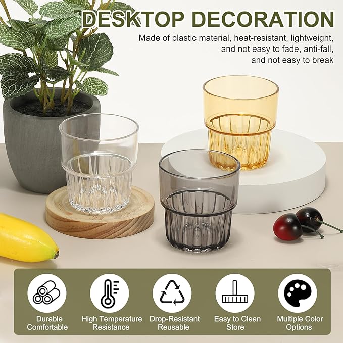 uxcell Clear Plastic Reusable Drinking Glasses, 6.8oz Drinking Glasses Set Plastic Water Cup Unbreakable Stackable for Beer Cocktail Water Juice Whiskey(Transparent/Gray, 4Pcs)