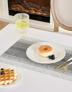 Leetaltree Black with White Woven Placemats Set of 6 - Heat Resistant Non-Slip Place mats for Dining Table, Washable Durable PVC Vinyl Woven Table Mats(Black with White, 6)