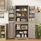 Shintenchi Kitchen Pantry Cabinet, Freestanding Farmhouse Storage Cabinet with 8 Door Shelves, 2 Cabinets and 1 Drawer, Tall Cupboard for Kitchen, Living Room, Dining Room and Bathroom, Ash Gray
