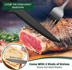 48 Pieces Black Silverware Set with Steak Knives, CEKEE Stainless Steel silverware set for 8, Black Flatware Cutlery Kitchen Utensils Set, Spoons and Forks Set, Mirror Polished & Heavy Duty