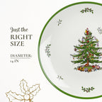 Spode Christmas Tree Melamine Round Platter - 14 Inch Shatterproof Serving Plate for Holiday Meals, Holiday Party - Festive Tableware for Indoor & Outdoor Use, Dishwasher Safe Christmas Dinnerware