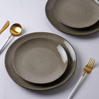 Famiware Tempus Plates and Bowls Sets for 6, 18 Pieces Stoneware Dinnerware Sets, Reactive Glaze Dishes Set, Dishwasher & Microwave Safe - Dark Olive