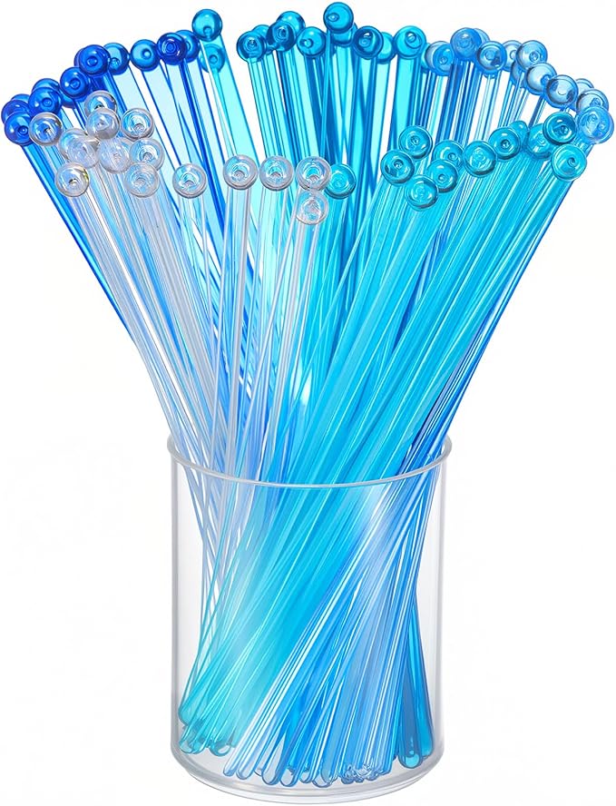 Mudder 100 Pieces Disposable Plastic Round Top Crystal Swizzle Sticks (Gradient Blue)