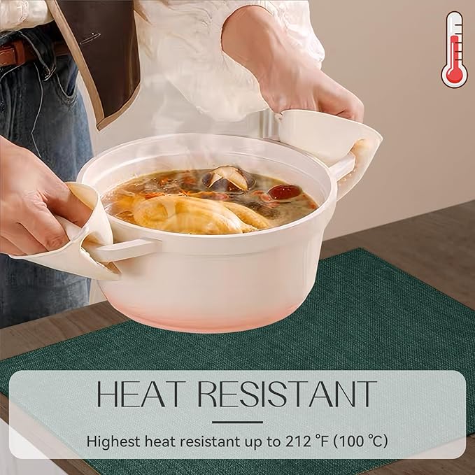 Romanstile Cloth Placemats Set of 6-12 x 18 Inch, Heat Resistant Double Layered Thickened Burlap Christmas Place Mats, Washable Linen Farmhouse Table Mats for Kitchen/Dining/Party/Outdoor, Green