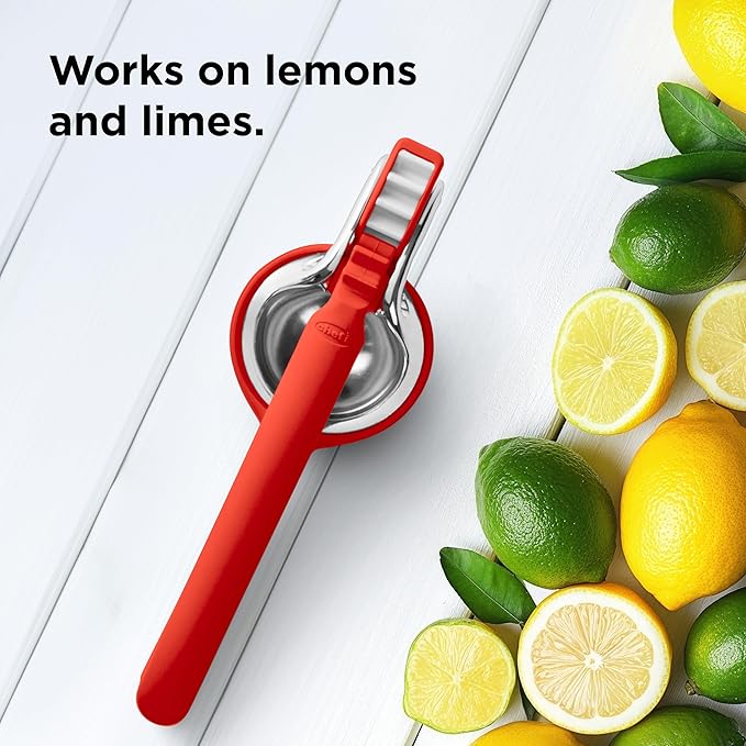 Chef'n FreshForce Lemon Squeezer Citrus Juicer, Manual Hand Press with Dual-Gear Power for Maximum Juice Extraction, Durable, Persimmon Orange