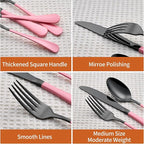 20 Piece Black Pink 18/0 Flatware Utensil Set for 4, Include Dinner Knife,Dinner Forks,Dinner Spoons,Salad Forks,Teaspoons,Silverware Set for 4, Dishwasher Safe