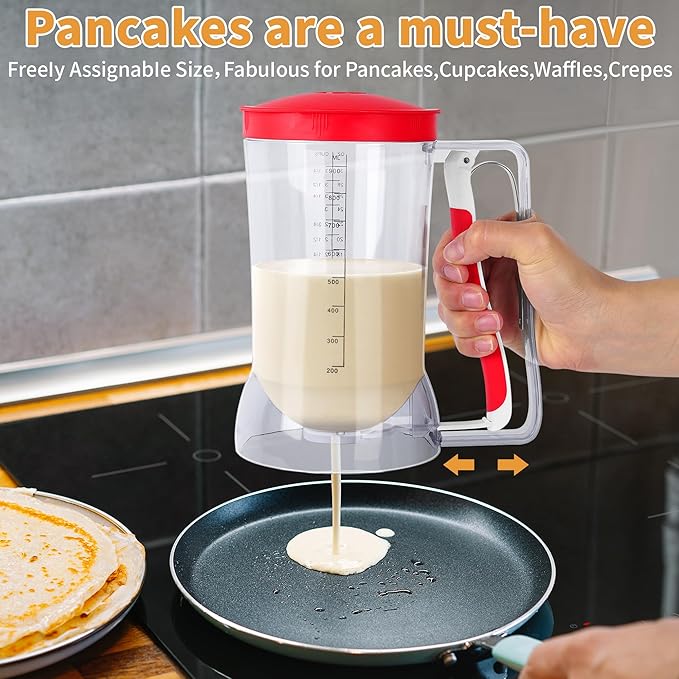 Blackstone Breakfast Kit Pancake Batter Dispenser 9PCS Griddle Accessories Set - Included Pancake Batter Dispenser Bacon Press Egg Rings Hamburger Press Patty Maker Brush and Oil Separating Paper