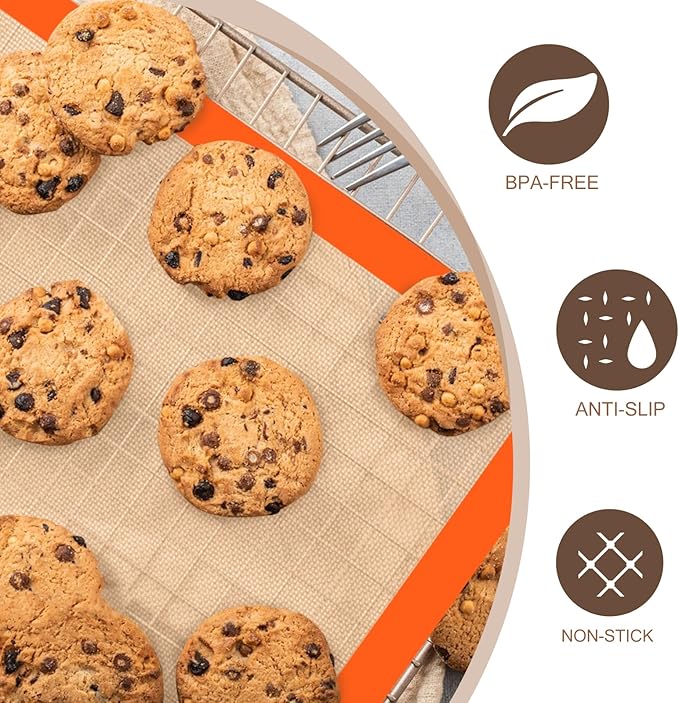Silicone Baking Mat Set, Reusable Baking Mat, Non-Stick, Food Safe Silicone Mats for Baking, Oven Baking Sheet for Making Cookies, Macaroons, Bread
