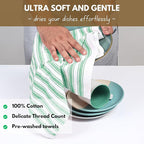 Native Fab Cotton Kitchen Towels - 16x26 inches - Set of 4 - Basket Weave Stripe Dish Towels for Cleaning, Drying Dishes, Absorbent Dish Cloths Set with Hanging Loop - Royal Green