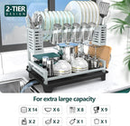 B-Land Dish Drying Rack, 2 Tier Dish Racks for Kitchen Counter, Large Dish Drying Rack with Drainboard & Utensil Holders, Rust-Proof Dish Drainers,Kitchen Organization