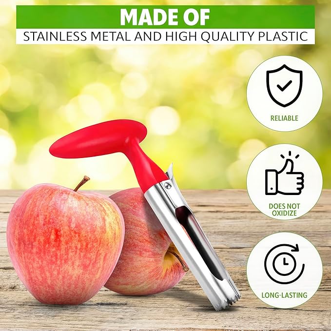 Apple Corer Tool – Stainless Steel Apple Core Remover with Durable Plastic Handle – Comfortable Grip, Easy to Use, Dishwasher Safe & Long-Lasting | Works for Apples, Pears, Tomatoes, Peppers & More