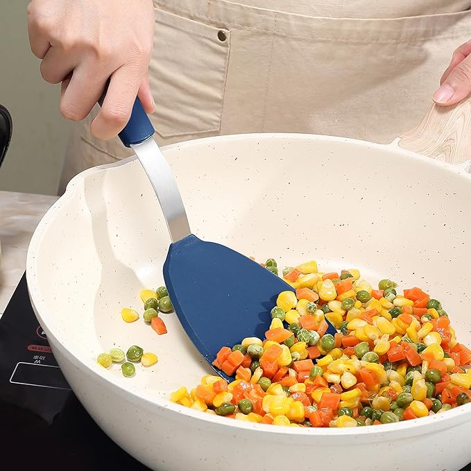 To encounter 5 Pieces Silicone Spatula Set, Non-Stick Silicone Turner Spatulas, Heat Resistance Cooking Utensils, Flip Turner for Fish, Egg, Pancake, Navy Blue