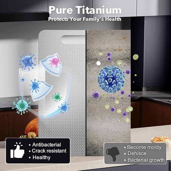 Titanium Cutting Board -100% Pure Titanium Cutting Boards For Kitche,Easy to clean, Double-sided food-grade Cutting Board camping For Meats, Fruits And Vegetables 12 * 8IN