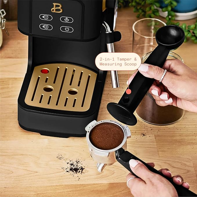 Beautiful 20-Bar Slim Espresso Machine | Single & Double Shot Programmable Brewing, Compact 4.7-in Width, Stainless Cup Warmer, Auto Shut-Off, 50 oz Tank (Black Sesame)