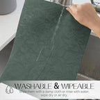 Romanstile Vinyl Placemats Set of 8-12 X 18 Inch - Heat Resistant Non-Slip Embossed Floral Place Mats 100% Waterproof Oilproof Wipeable Faux Leather Table Mats for Kitchen/Dining/Party, Green