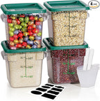 4QT NSF Food Storage Containers with Lids: 4 PCS [Total Food Grade][Hot&Cold Resistant] Commercial Clear Food Storage Containers for Restaurant Kitchen Proof Dough, Measuring Spoons Included(Green)