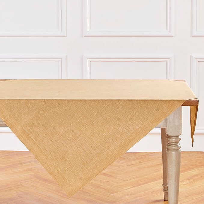 Solino Home Linen Cloth Tablecloth 52 x 52 Inch - 100% Pure Linen Golden Nugget Square Tablecloth - Athena, Machine Washable Table Throw for Summer, Fall, Autumn