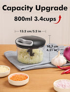 GDL Food Chopper, Pull Onion Chopper Dicer, Hand Powered Food Chopper, Fast Cutting Hand Chopper Mincer for Oinon, Garlic, Nut, 3.4 Cups 0.8L, Black