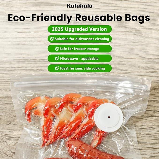 [2025 New Version] Kulukulu Vacuum Sealer Set, Portable Vacuum Sealer Machine for Food Storage and Sous Vide + 16 Reusable Vacuum Seal Bags(8 Medium Size + 8 Big Size)