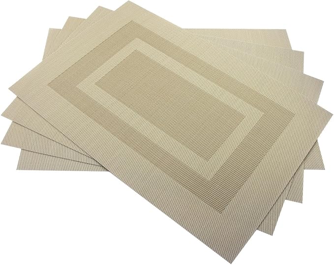 PIGCHCY Placemats Heat Resistant Non Slip Plastic Table Mats Washable Easy to Clean Woven Vinyl Kitchen Durable Placemats for Dining Table Set of 4 (Beige)