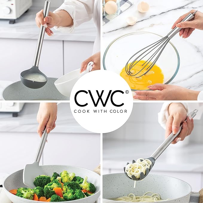 COOK WITH COLOR Silicone Cooking Utensils, Kitchen Utensil Set, Easy to Clean Silicone Kitchen Utensils, Cooking Utensils for Nonstick Cookware, Kitchen Gadgets Set, 10 Pieces, Grey Ombre