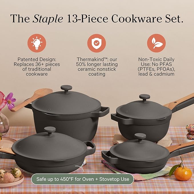 Our Place Cookware Set - 13-Piece Kit Including the Always Pan, Perfect Pot and Spatulas | Multifunctional, Toxin-Free Nonstick | Heat Safe up to 450°F | Oven, Stove, Induction Compatible | Char