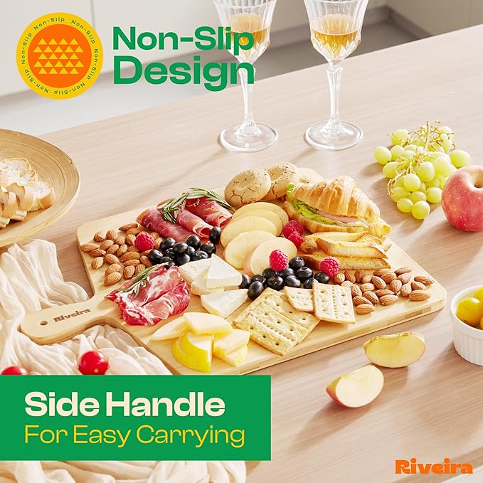 Riveira Two Tone Bamboo Wood Cutting Board – Gourmet Bamboo Grandeur: 17 x 13 Wooden Cutting Board – Wooden Cutting Boards For Kitchen Decorative – Innovative Juice Grooves Wooden Chopping Board