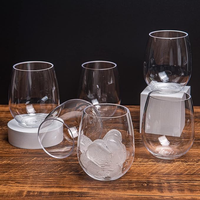 KOXIN-KARLU Classic 18-ounce Acrylic Stemless Wine Glasses, Unbreakable Mixed Drinkware Plastic Tumbler, set of 8 Clear